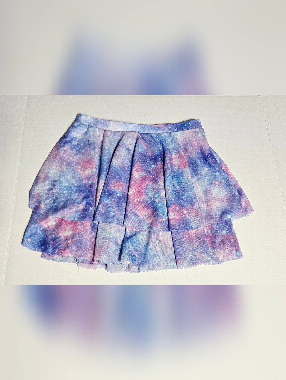 Galaxy Print Tiered Pleated Skater Skirt Girls Size 12 Yrs Purple Blue